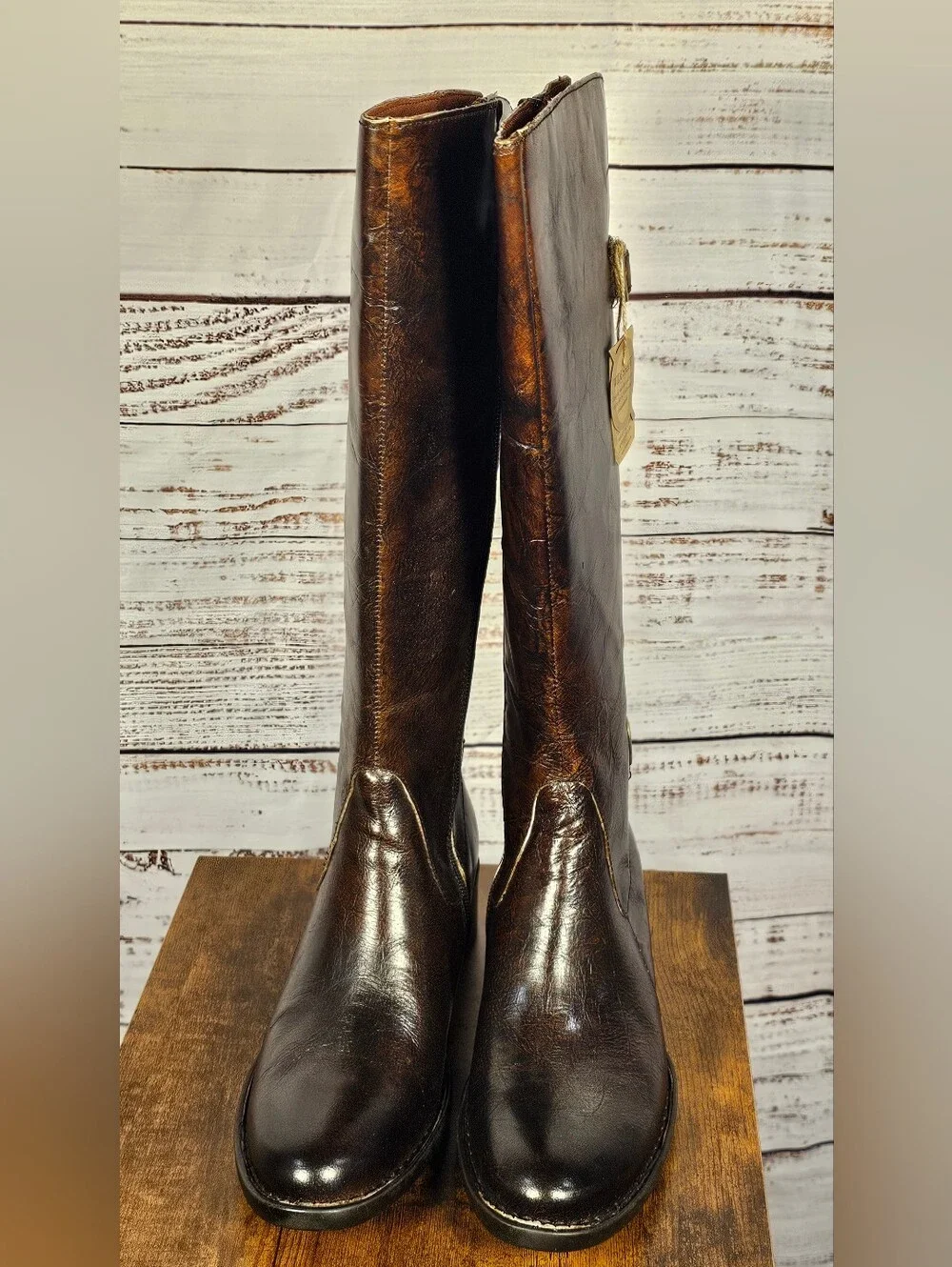 NIB BORN Gibb Wide Calf Knee High Riding Boots 7.5M Brown Leather